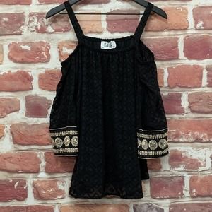 VA VA BY JOY HAN TOP WOMEN'S BLACK GOLD DIAMOND SWISS BURNOUT SHIRT